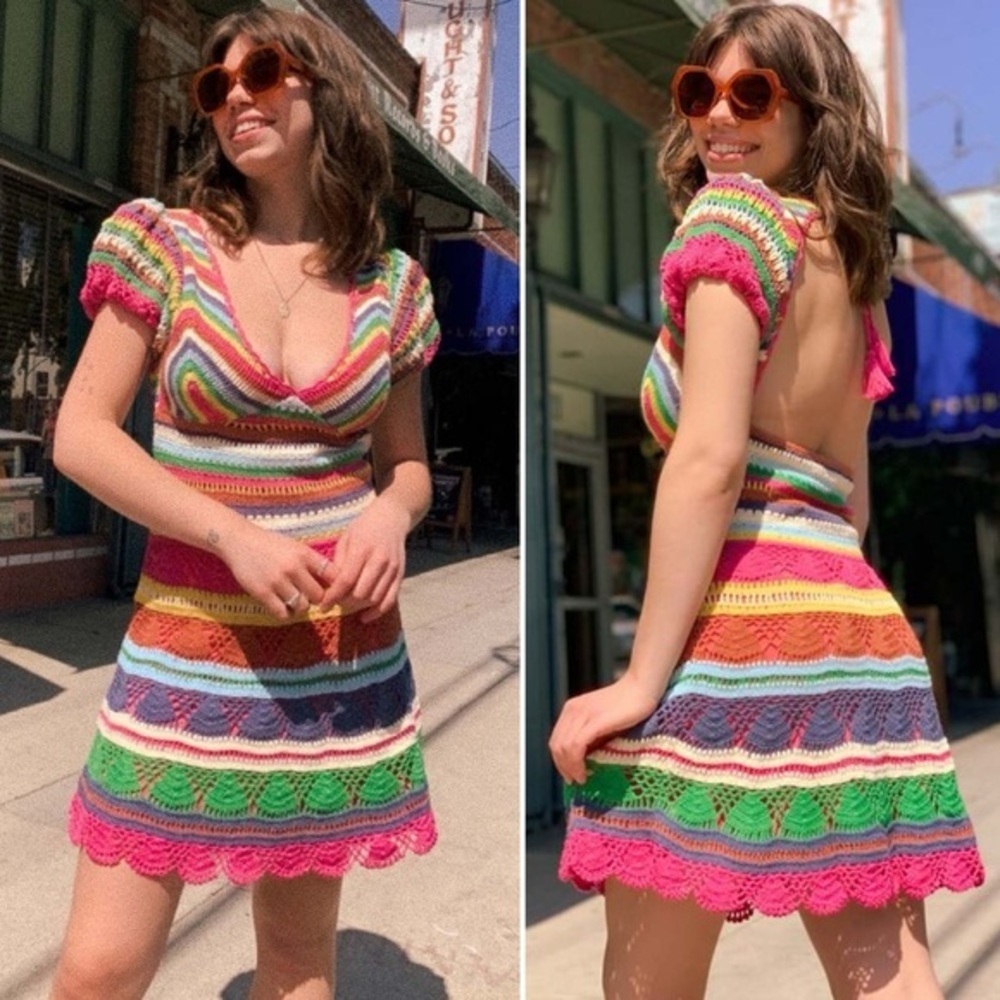 NWT Love the Label Larona Rainbow Crochet Dress Size XS - Picture 3 of 11
